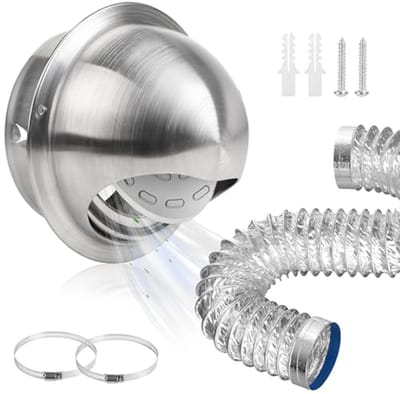 Rond ventilatierooster van 125 mm met 2 meter slang en terugslagklep