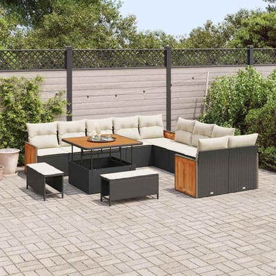 vidaXL - Tuinbank - Set - 17 - st - 12-Aantal - zitplaatsen - Zwart - en - Crème