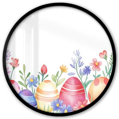 Poster in lijst Rond - Fotolijst 40x40 cm - Posters - Bloementuin - Kleurrijk - Eieren - Ronde posterlijst zwart - Decoratie - Wanddecoratie woonkamer - Muurdecoratie slaapkamer