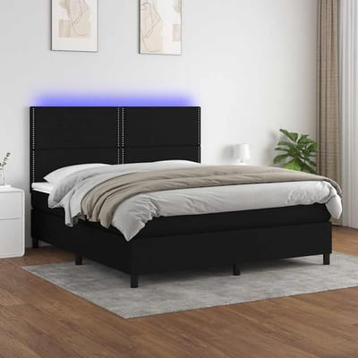 vidaXL - Boxspring - met - matras - en - LED - stof - zwart - 160x200 - cm