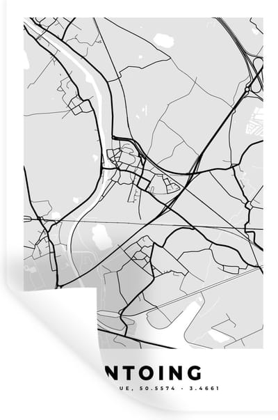 Muurstickers - Sticker Folie - Zwart Wit – België – Plattegrond – Stadskaart – Kaart – Antoing - 20x30 cm - Plakfolie - Muurstickers Kinderkamer - Zelfklevend Behang - Zelfklevend behangpapier - Stickerfolie