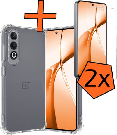 Hoes - Met Screenprotector - 2 Stuks - Geschikt voor OnePlus Nord CE4 - Sterk & Shockproof - Siliconen Case - Back Cover - Telefoon Hoes - Shock Proof - Transparant