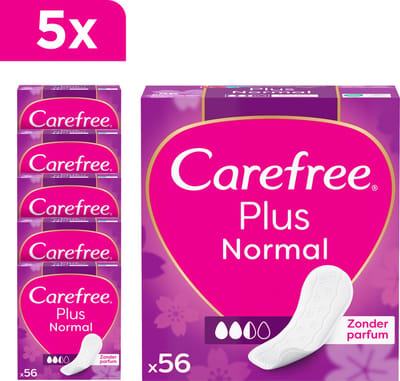 Carefree Plus Normaal inlegkruisjes - met ultieme verbeterde kern - absorptiegraad drie - 5 x 56 stuks