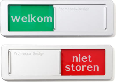 Promessa-Design - Welkom - Niet Storen Schuifbordje - Aluminium Look schuifbordje - Hoge kwaliteit - 13 cm x 4 cm x 0,6 cm