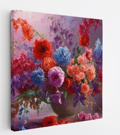 Saammp Canvas Schilderij - Abstract Bloemenschilderij - Natuur - Abstract - 20x20 - Foto op canvas - Wanddecoratie - Muurdecoratie Woonkamer - Kantoor Decoratie