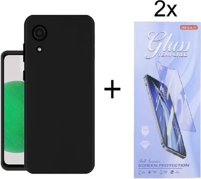 Soft Back Cover Hoesje Geschikt voor: Samsung Galaxy A03 Core Silicone - Zwart + 2X Tempered Glass Screenprotector - ZT Accessoires