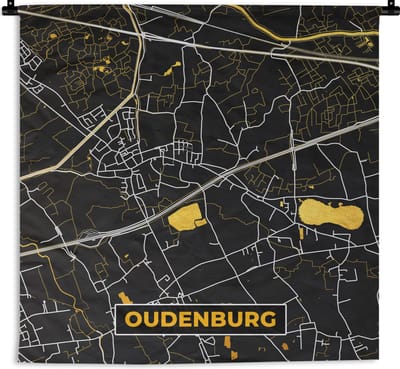 Wandkleed - Wanddoek - Oudenburg - Goud - Kaart - Stadskaart - Plattegrond - 180x180 cm - Wandtapijt