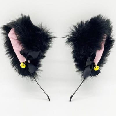 Sexy Kat Oren Hoofdband voor Vrouwen Meisjes Kant Boog Ketting Pluche Bel Haarband Cosplay Maskerade-Party Kostuum Haaraccessoires zwart