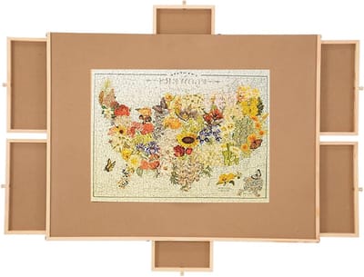 Puzzelbord met Laden - Draaibare Organizer - Puzzels Sorteren - Magnetische Sluitingen - 76 x 55 cm - Houtkleur
