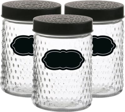 Voorraadpot/bewaarpot Roma - 6x - 1L - glas - zwart - incl. etiketten