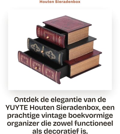 Dailygoods- Sieradenbox Elegante Vintage Boekvorm - Opbergdoos met 3 Lades - Handgemaakt - Duurzaam Materiaal - Ruimtebesparend - Uniek Ontwerp
