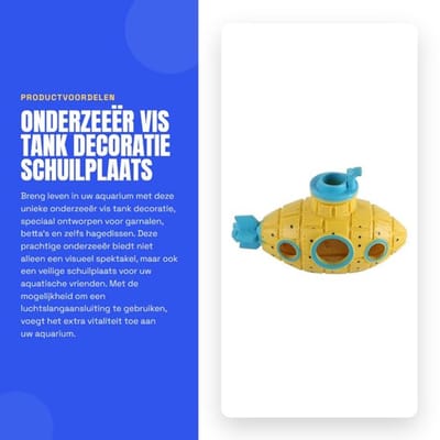 Aquariumdecoratie Onderzeeër met Luchtslangaansluiting - Schuilplaats voor Garnalen/Betta/Hagedis - Veilig en Plezierig - Eenvoudig te Reinigen - Voegt Vitaliteit Toe aan Aquarium - Aquariumaccessoire