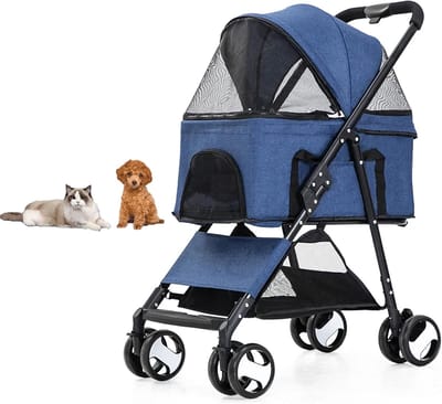 Huisdier Wandelwagen - Draagbare Reisbuggy - Comfortabel Reizen - Opvouwbaar Met Eén Hand - Tot 14kg - Blauw