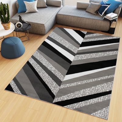 Tapiso Maya Vloerkleed Grijs Laagpolig Zwart Tapijten Maat- 80x150
