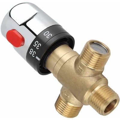 Thermostatische mengkraan, 3-weg thermostatische mengkraan van massief messing, temperatuurregelkraan voor huishoudelijke waterverwarmers
