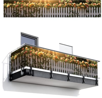 Balkonscherm 500x85 cm - Balkonposter Rozen - Hek - Zonlicht - Balkon scherm decoratie - Balkonschermen - Balkondoek zonnescherm