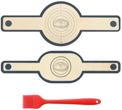 Bakmat voor Dutch Oven met oliekwast, herbruikbare broodbladen met lange handgrepen, hittebestendige anti-aanbaklaag, bakonderlegger voor zuurdeeg, brood, deeg, pizza in gietijzeren pan, 2