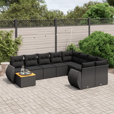 vidaXL - 10-delige - Loungeset - met - kussens - poly - rattan - zwart