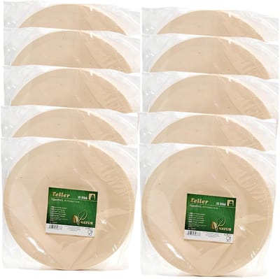 Humbert Feestbordjes - gebaksbordjes - van geperst hout karton - 100x - beige - rond - Dia 21 cm - party bordjes - wegwerp servies