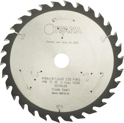 Ivana Cirkelzaagblad Hardmetaal 168x1.8mm/1.2x20mm Z= 30FWS Hout