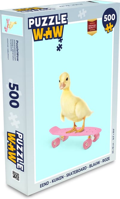 Puzzel Eend - Kuiken - Skateboard - Blauw - Roze - Legpuzzel - Puzzel 500 stukjes