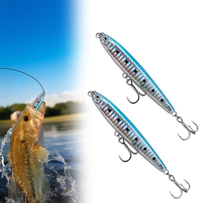 Thijox - 2 Stuks Zinkende Visoog 10 cm/24 g, Potloodvorm, Realistisch Kunstaas met Scherpe Haken voor Zeevissen, Rivier-, Meer- en Bootvissen, Saffier