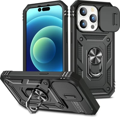 Coverup Hoesje - Geschikt voor iPhone 15 Pro Hoesje - Coverup Ring Kickstand Back Cover met Camera Shield - Zwart