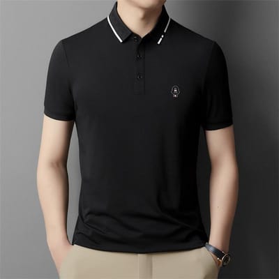 Été Nouveau Polo Décontracté Couleur Unie Homme Business Revers Fin Manches Courtes Respirant T-shirt Homme 3XL black