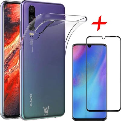 Hoesje geschikt voor Huawei P30 Hoesje + Screenprotector Full Screen - Transparant Siliconen TPU Soft Gel Case