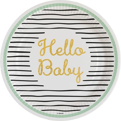 Amscan - Hello Baby - borden 23 cm - groen - 8 stuks