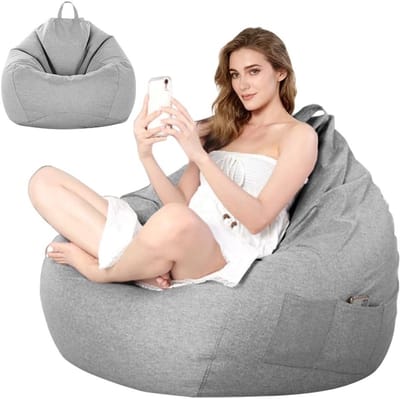 XL Gaming Bean Bag Zitzak voor Volwassenen en Tieners - Lichtgrijs Zitkussen voor Binnen en Buiten, Comfortabele Zitzak voor Woonkamer en Tuin