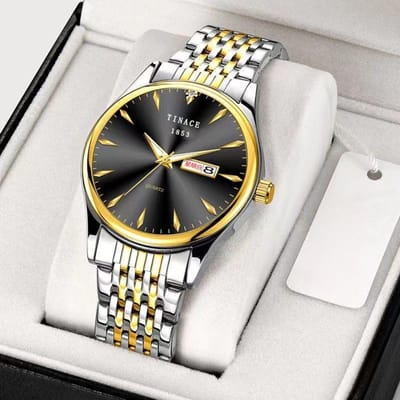 Mechanisch herenhorloge met dubbele kalender, waterdicht, lichtgevend, stalen band, zakelijk horloge, volledig automatisch black