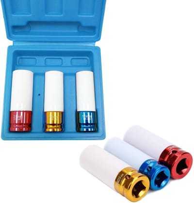 NAIZY 3-delige slagmoersleutel, gelegeerd wiel dopsleutelset - 1/2 Inch moer dopsleutelset - 17 mm/19 mm/21 mm moeren beschermende inserts