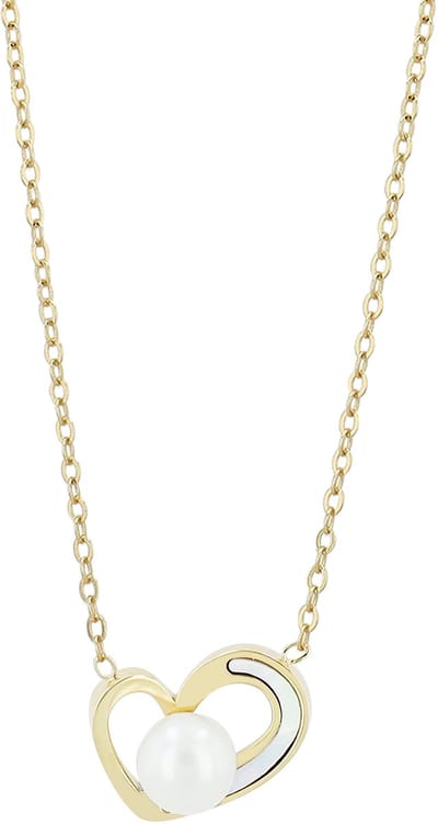 AKZENT Akzent dames ketting met hanger 5010666 Hartvormige hanger en zoetwaterparel, 42,5 + 5 cm, roestvrij staal