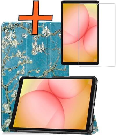 Hoesje - Geschikt voor Samsung Galaxy Tab A11 - Met Screenprotector - Trifold Bookcase - Hard Cover - Hardcover Book Case - Tablet Hoes - Bloesem