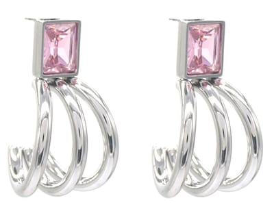 Oorbellen met Zirkonia - Oorhangers - RVS - 3 cm - Zilverkleurig Roze