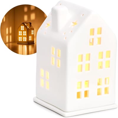 Theelichthuis Porselein - Huis Decoratie - Gezellige Sfeer - Geïntegreerde Theelichtbasis - 125 cm Hoog - Wit