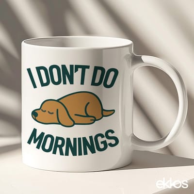 Ekkos I Don't Do Mornings Hond - Grappig Cadeau Tip - Mok met Tekst - Wit Keramiek - 325ml - Verjaardag Cadeau voor Haar / Hem - Kado Vrouw