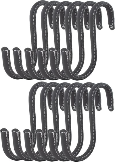 Brute Strength - Leren S-haken - Grijs - 12 stuks - Kledinghaak – Leer - kapstokhaak - Ophanghaken – handdoekhaakjes