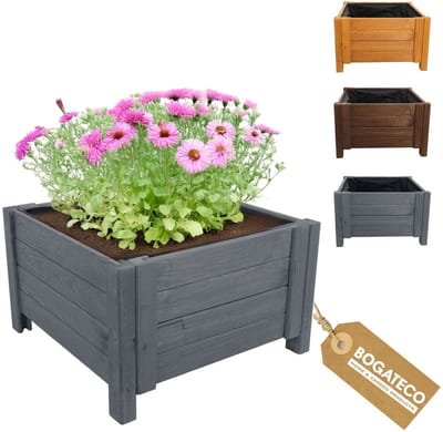BOGATECO Houten Plantenbak 60 x 60 x 30 cm - Inclusief Agro-Textiel - Weerbestendig & Geïmpregneerd - Bloembak voor Tuin & Balkon - Antraciet