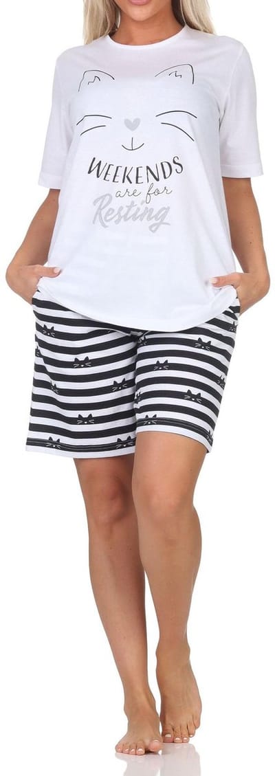 Normann dames pyjama met korte mouwen Shorty Pyjama in kattenlook – ook in grote maten