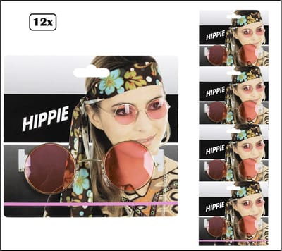 12x Goudkleurige uilenbril met roze glazen - Dames - Themaparty - Themafeest zomer hippy 80s party