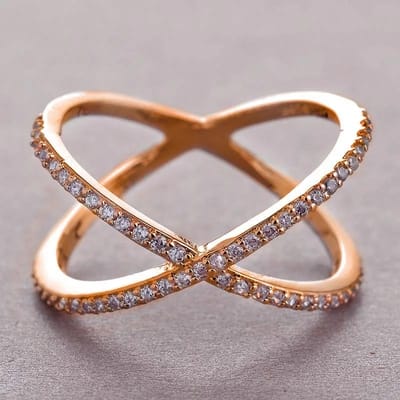 Trendy Zirkonia Geometrische Ringen Voor Vrouwen Mannen X Vorm Koperen Ring Feest Dagelijkse Sieraden 12 brown