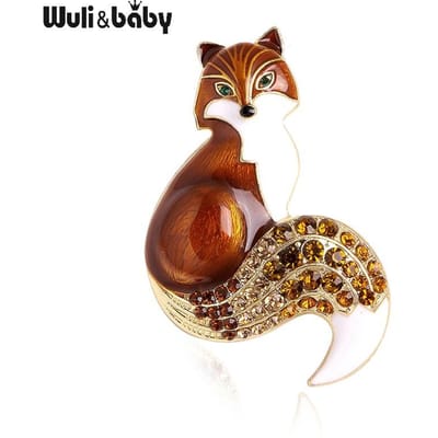 Wuli&baby Emaille Vos met Strassstaart Broche Speld Sieraden Cadeau 6 Kleuren Dierenbadge Klassiek Tasaccessoire brown