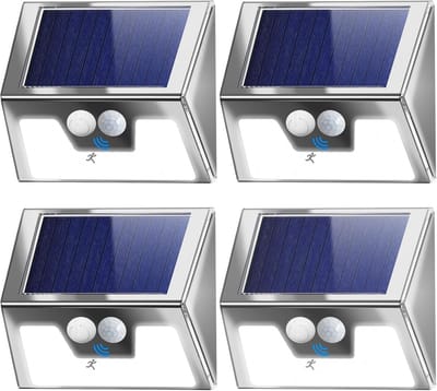 Set van 4 Solar LED Spots Buiten met Bewegingsmelder - Waterdicht & 3 Modi - RVS