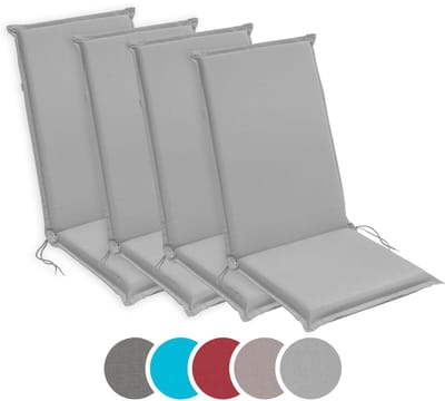sleepling 50 x 120 cm Outdoor stoelkussen met hoge rug | set van 4 | zitkussen voor tuinstoel | met bevestigingsbanden | Made in EU | afneembare hoes van polyester, wasbaar op 30 graden | silver