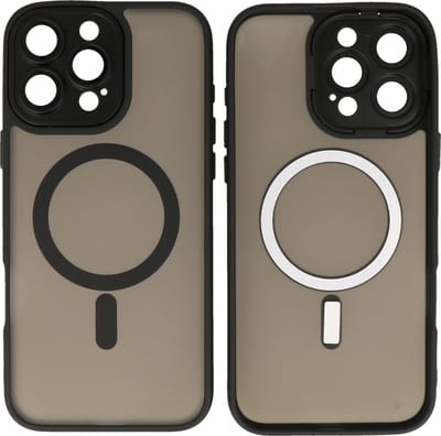 MagSafe Hoesje Geschikt voor iPhone 14 Pro - Mat-Transparent met Camera Beschermer Case - Zwart