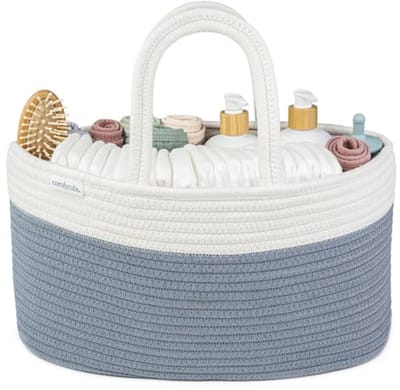 Organizer voor babyluiers - Grote katoenen luieropbergmand met 3 vakken - Handig voor thuis en onderweg - 21 x 38 x 21 cm