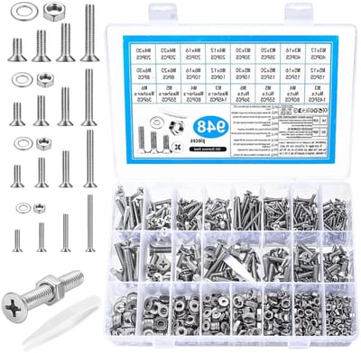 Complete Set van 948 Stuks RVS Schroeven en Moeren - M3, M4, M5, M6 - Platkop en Verzonken Schroeven Assortiment voor Diverse Toepassingen
