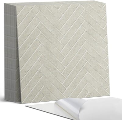 Coloray Plaktegels - Visgraatpatroon Zelfklevende Tegels - 20 cm x 20 cm - Romig Plaktegels - 20 stuks - Vierkant PVC Tegels - Plaktegels Badkamer - Plaktegels Vloer - Vinyl Tegels Zelfklevend - Wandtegel Zelfklevend